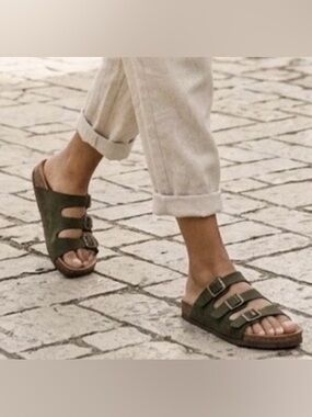 Madden Girl Women's Sandals - Women's Olive Three Straps Faux Leather Slides